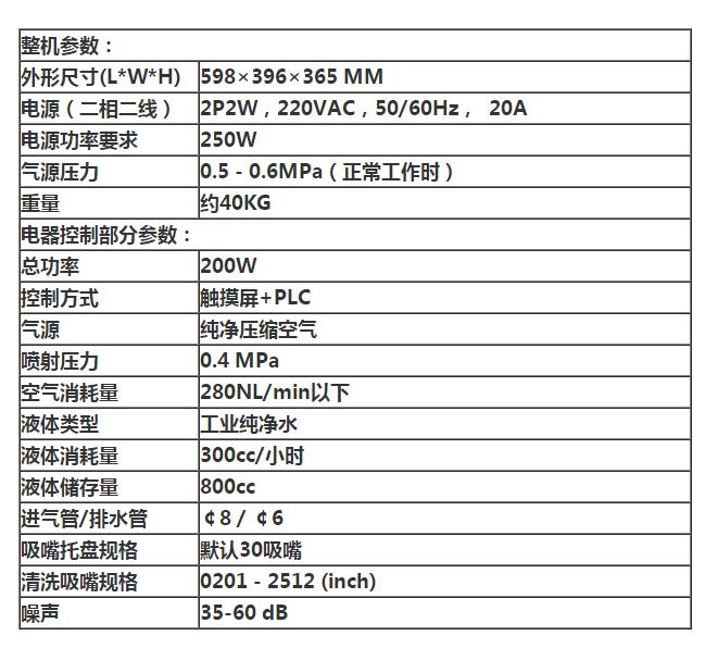 桌面式吸嘴清洗机设备参数